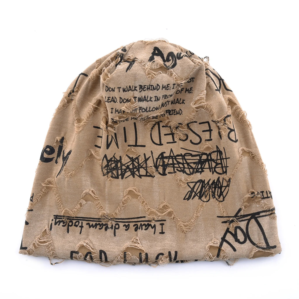 Letter Print Beanie Hats For Women Men Vintage Distressed Cracked Design Wasteland Style Spring Summer Warm Fleece-lined Winter