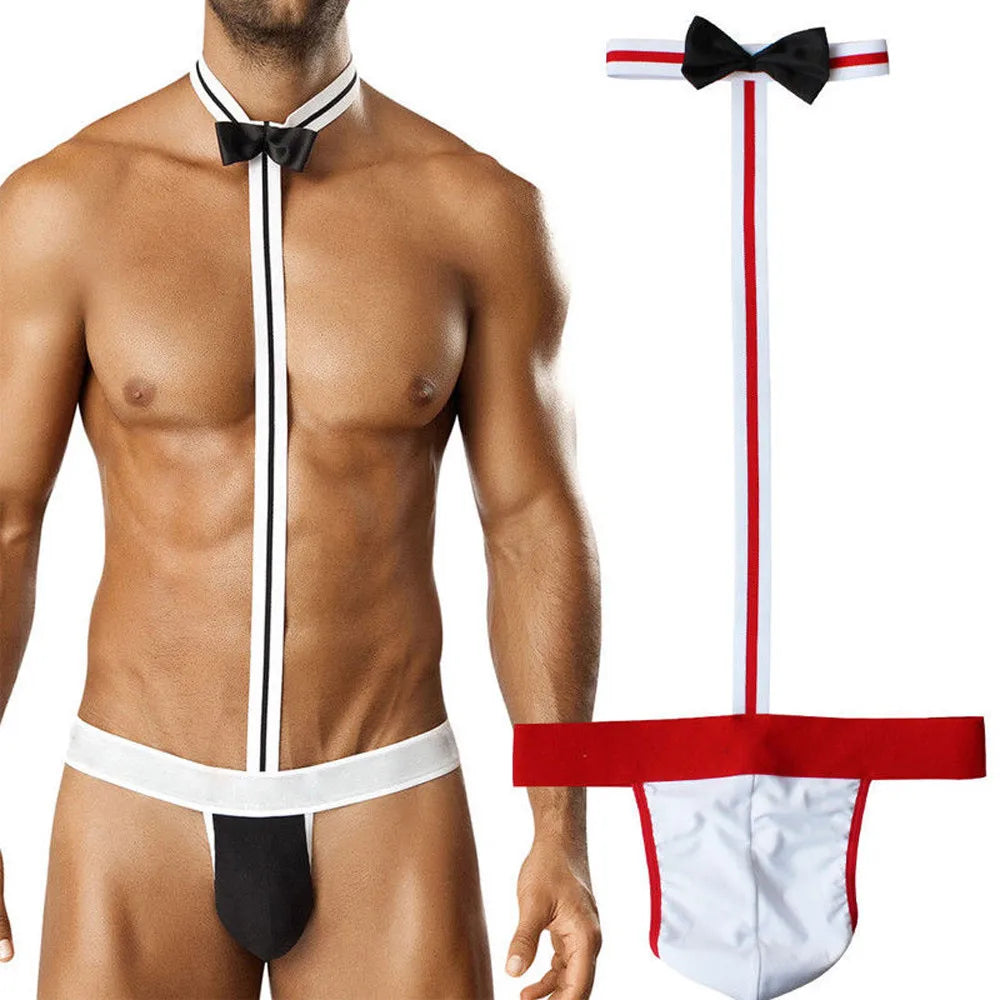 Male Underwear Hot T String Home Men's Sexy Lingerie Bodysuit Bow Tie Performance Clothes T-back thong Thongs Intimates costumes