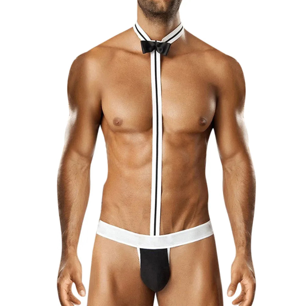 Male Underwear Hot T String Home Men's Sexy Lingerie Bodysuit Bow Tie Performance Clothes T-back thong Thongs Intimates costumes