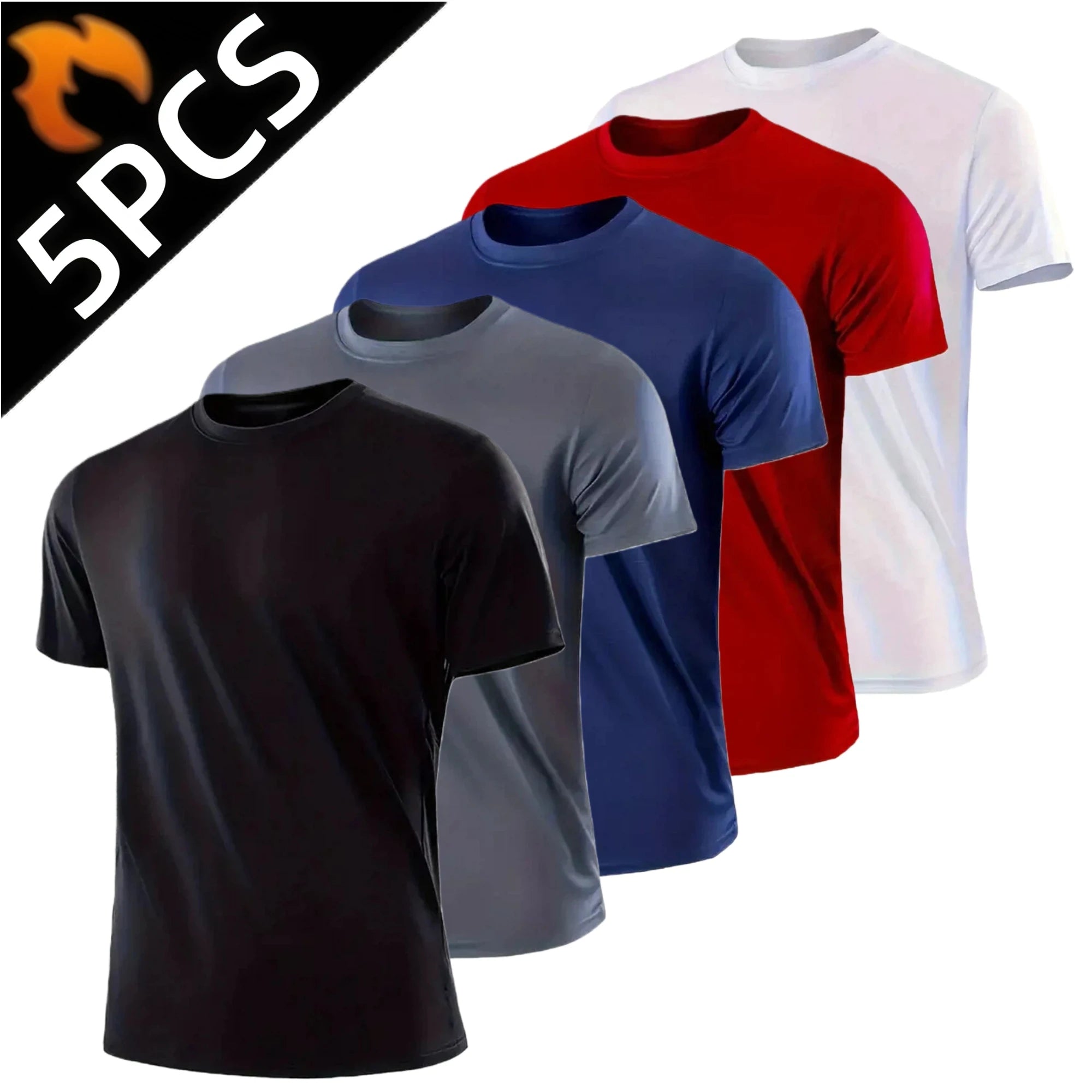 5Pcs Men's Quick Dry Basic Short Sleeve Gym Running Street Outdoor Exercise Sport Shirt Tops Lightweight
