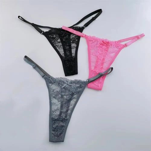 3Pcs Lace Thongs Women Lace Low Waist Panties Sexy Transparent Underwear Fashion Breathable G-string Ladies Intimates Lingerie