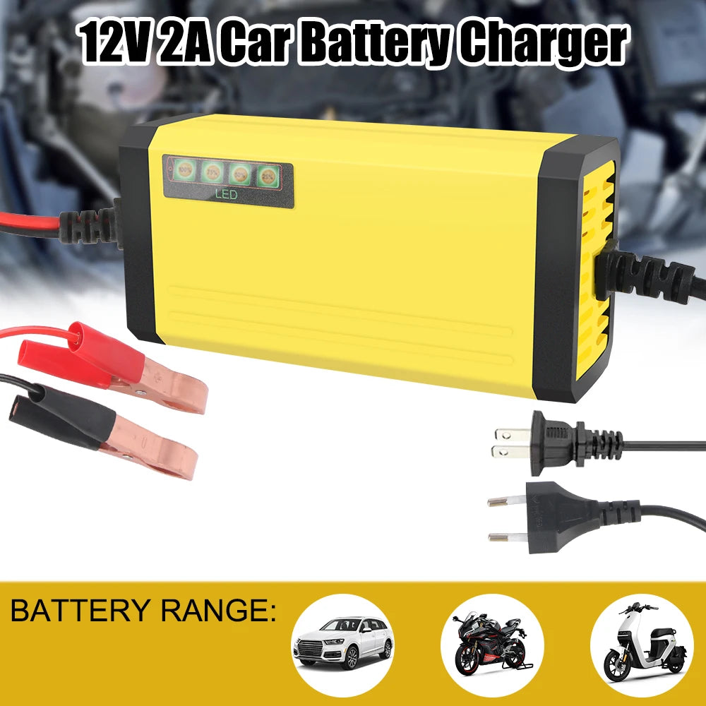 6V 12V 2A Car Battery Charger EU Plug Tester Automatic Smart Digital LCD Display Power Pulse Repair Tools Motorcycle Accessories