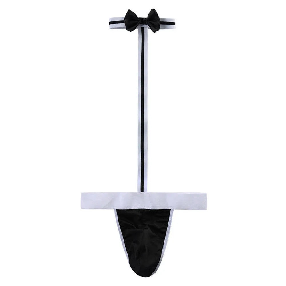 Male Underwear Hot T String Home Men's Sexy Lingerie Bodysuit Bow Tie Performance Clothes T-back thong Thongs Intimates costumes