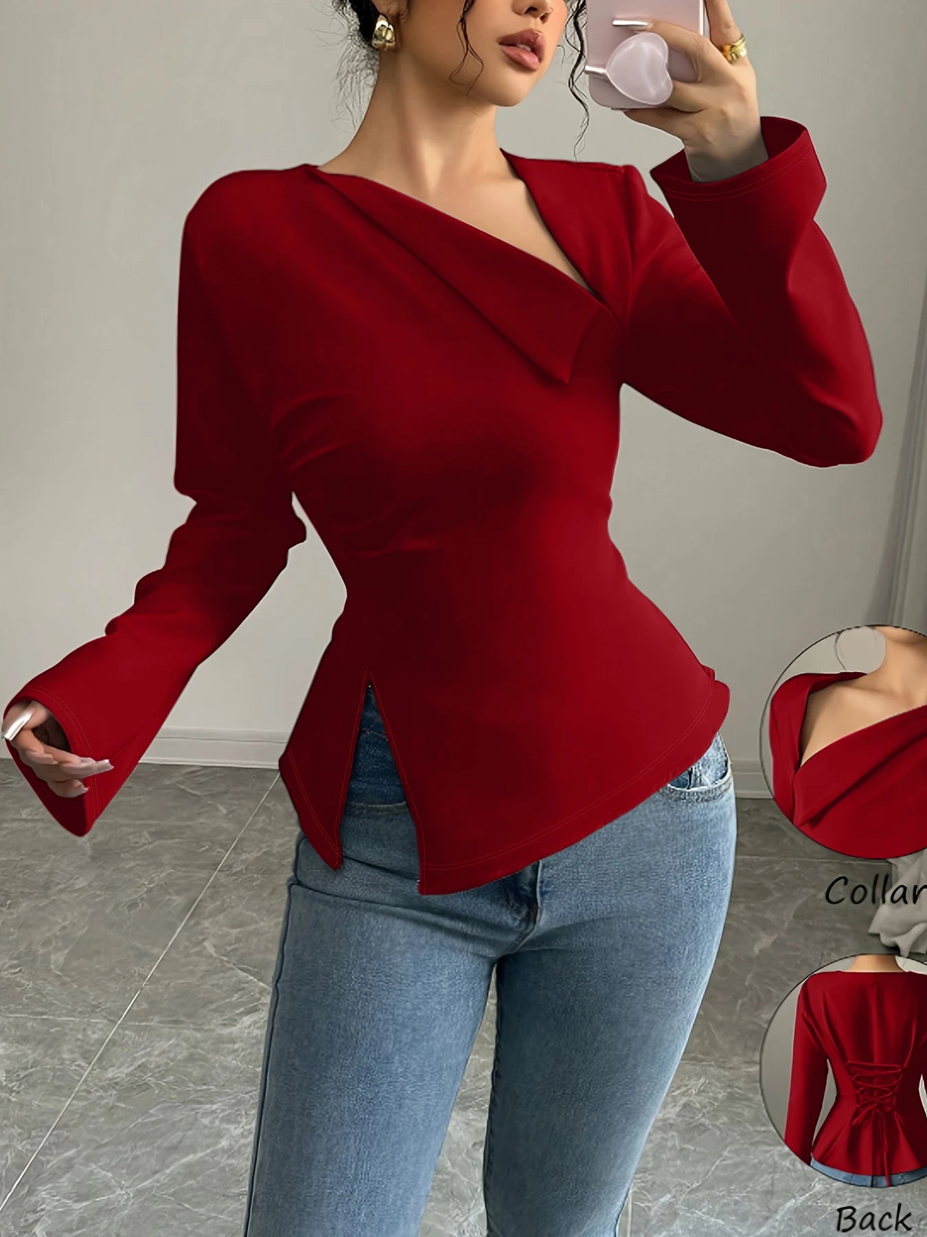Spring Summer Women's Blouse Red