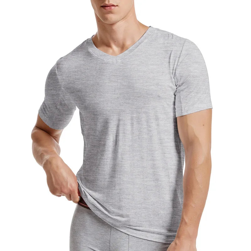 Men 's Undershirts Underwear Absorb Sweat Elastic T Shirts Male V Neck Short Sleeves Top Sleepwear Plus Size Base Shirt 5359
