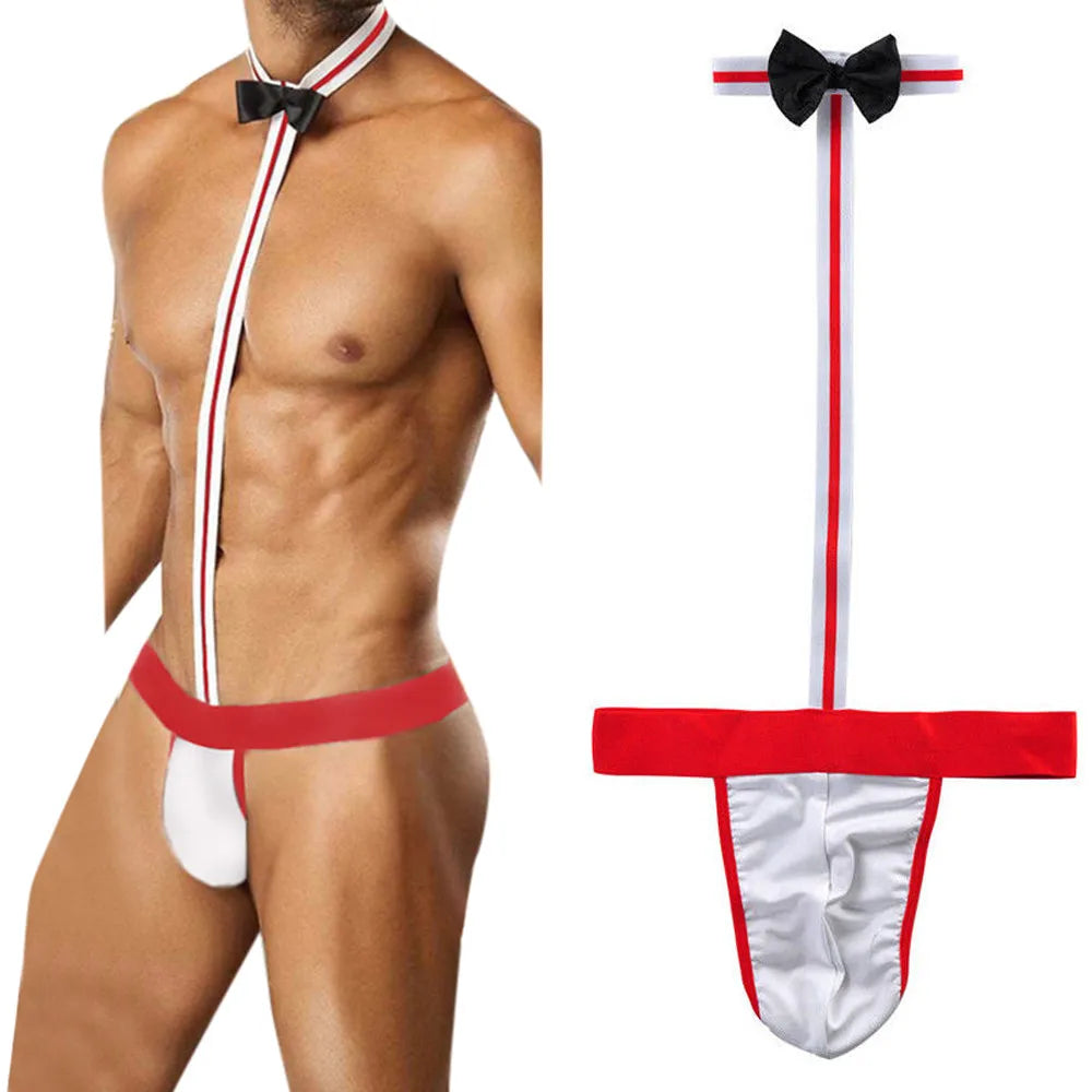 Male Underwear Hot T String Home Men's Sexy Lingerie Bodysuit Bow Tie Performance Clothes T-back thong Thongs Intimates costumes
