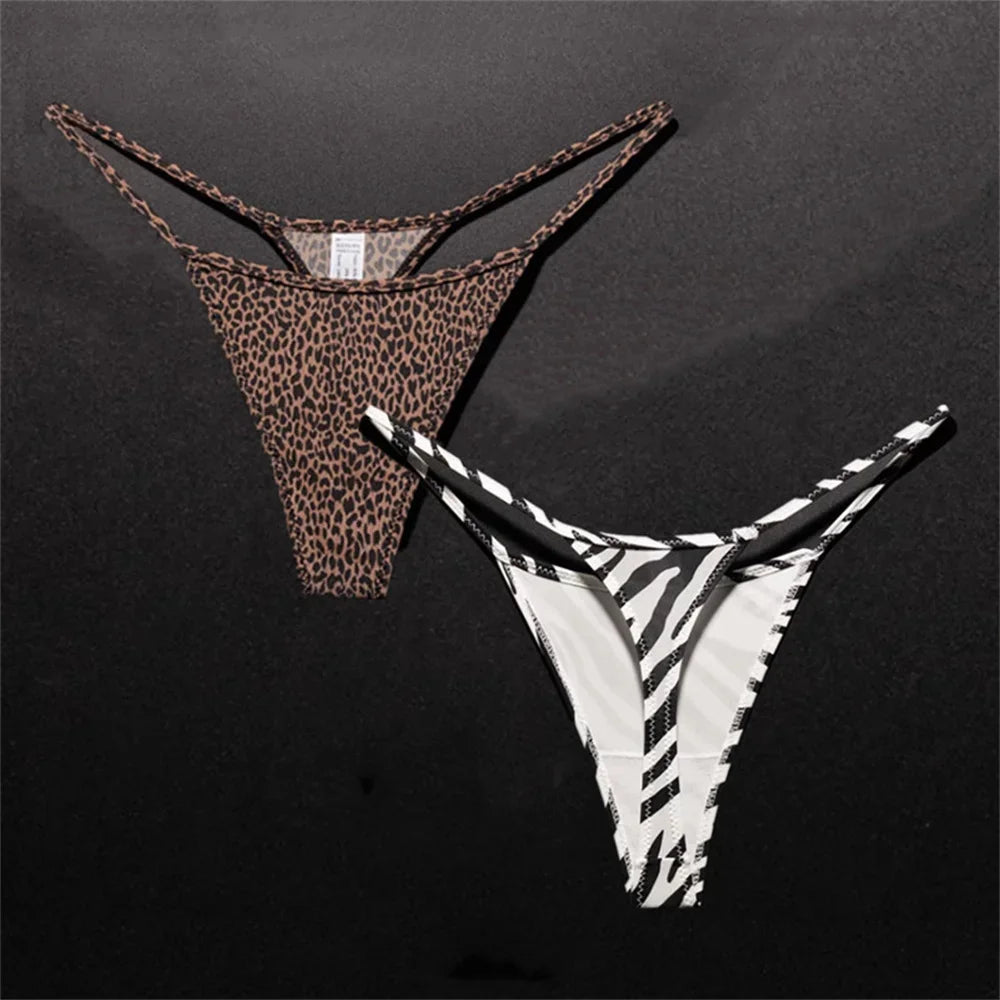 Low Waist Leopard/Zebra Print Thong High Cut Women's Ice Silk Seamless G-string Fitness Plus Size Underwear