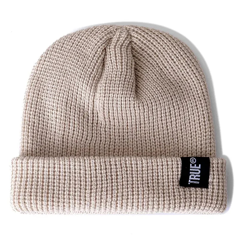 Beanie Hat Ribbed Knitted Melon Cap Solid Skullcap Baggy Retro Ski Hat