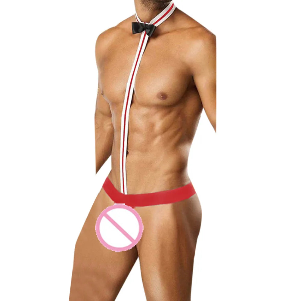 Male Underwear Hot T String Home Men's Sexy Lingerie Bodysuit Bow Tie Performance Clothes T-back thong Thongs Intimates costumes