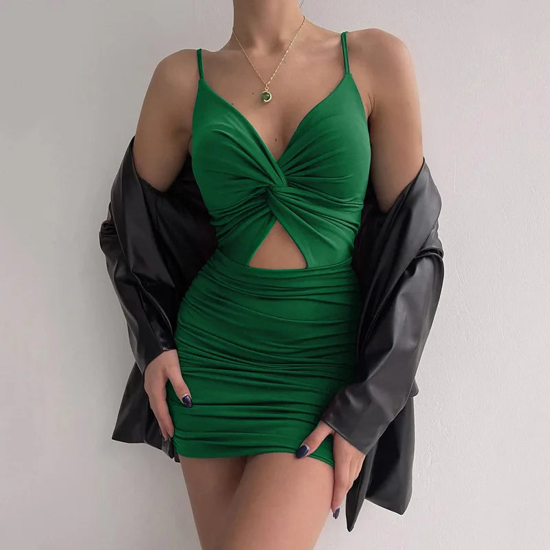 Dress Women Backless Folds Wrap Hip Dresses Female Causal Streetwear Slim Dress Vestidos Robes